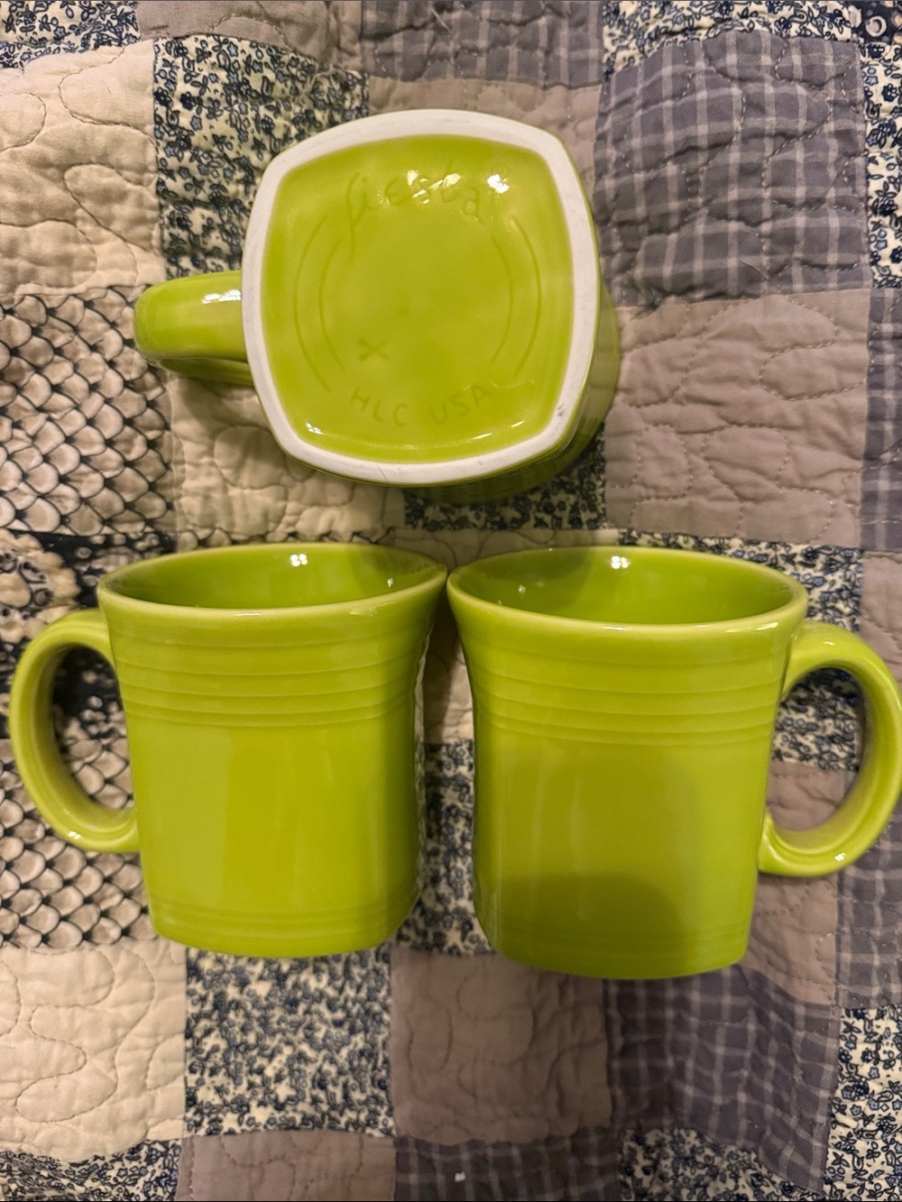 Homer Laughlin Fiesta Lemongrass Green Square Mugs Ceramic Coffee- Set of 3